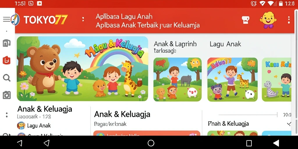 Antarmuka aplikasi TOKYO77 yang ceria dan interaktif untuk anak-anak.