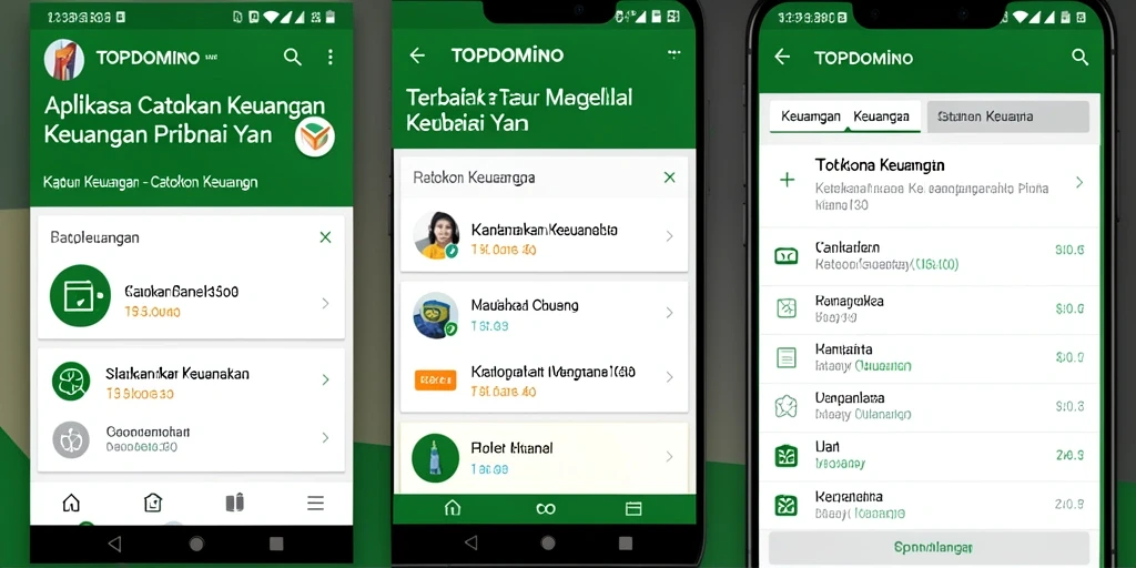 Antarmuka aplikasi TOPDOMINO untuk Catatan Keuangan yang ramah pengguna.