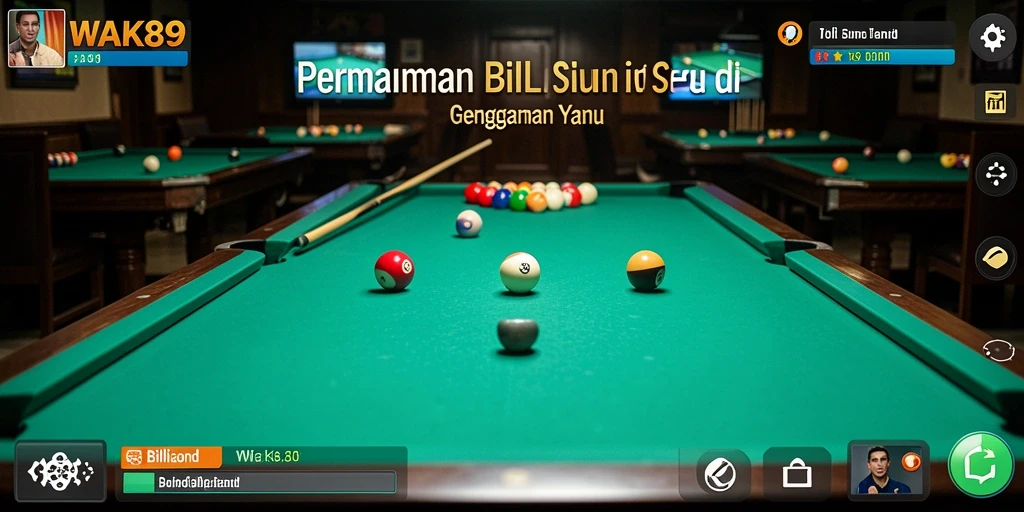 Antarmuka permainan billiard WAK89 yang menawan dan interaktif.